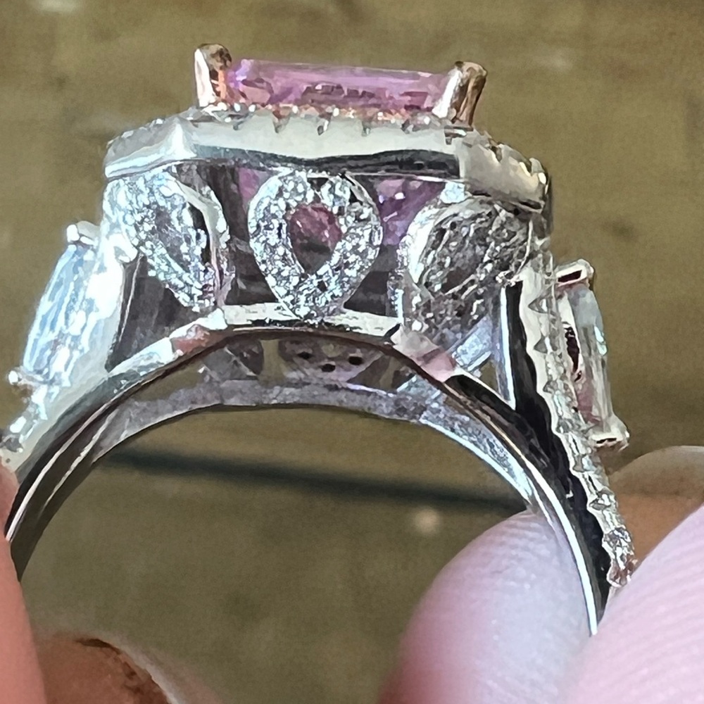Sterling Silver Pink & White Stone Ring – Size 7 – 6.6g – Excellent Condition - Picture 3 of 10